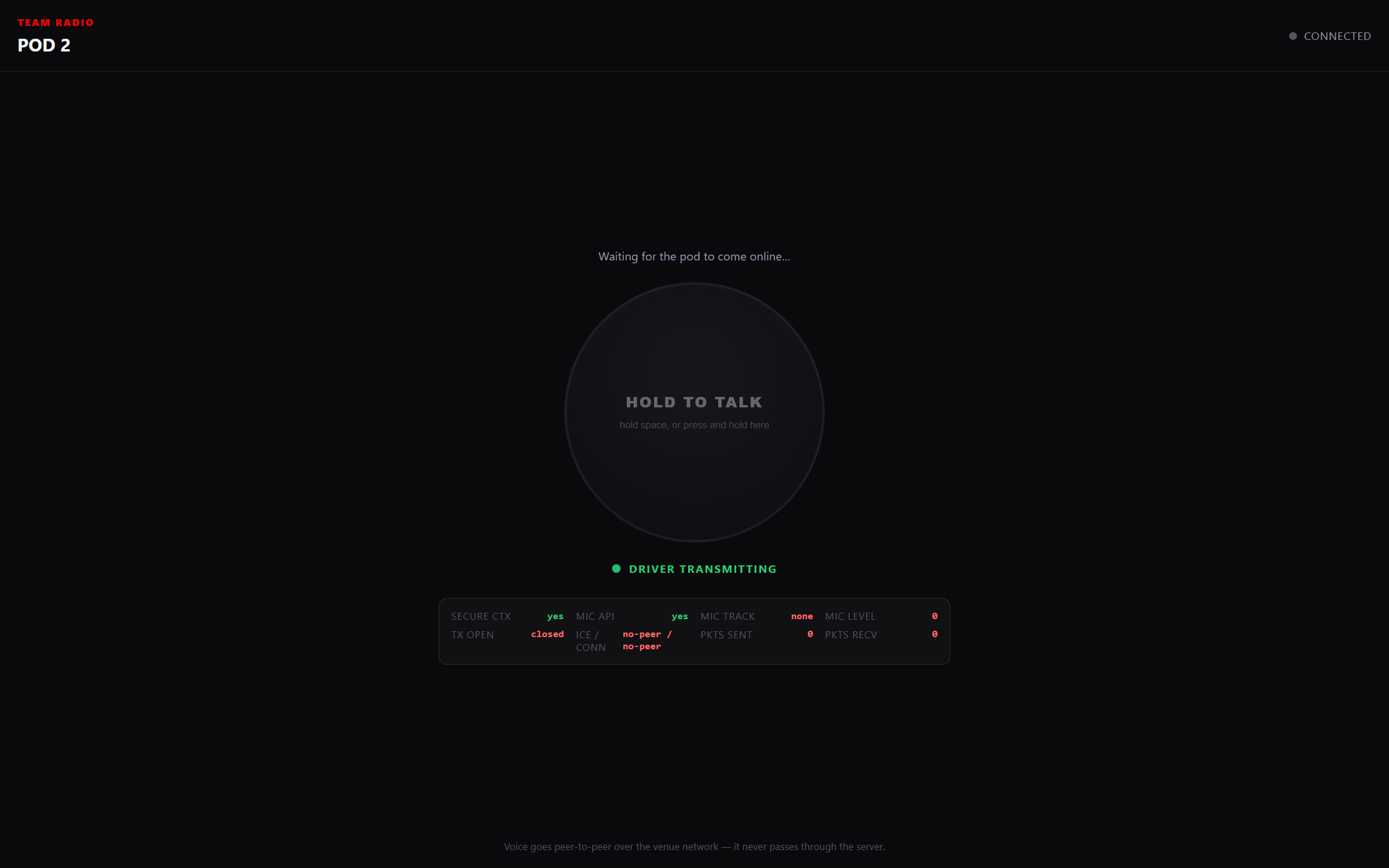 Team radio engineer console with push to talk